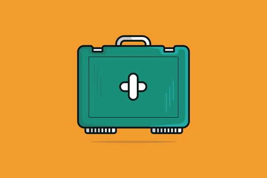 Medical First Aid Kit vector illustration. Health and medical diagnostics icon concept. Medical equipment, First aid storage, doctor's case vector design with shadow on orange background.