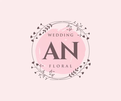AN Initials letter Wedding monogram logos template, hand drawn modern minimalistic and floral templates for Invitation cards, Save the Date, elegant identity. vector