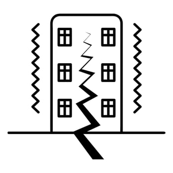 Earthquake. The apartment building is shaking. There is a crack in the wall of the house. Sketch. vector