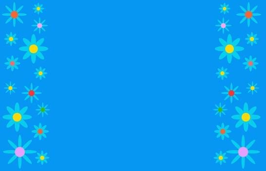 Beautiful flat flower border in blue background vector