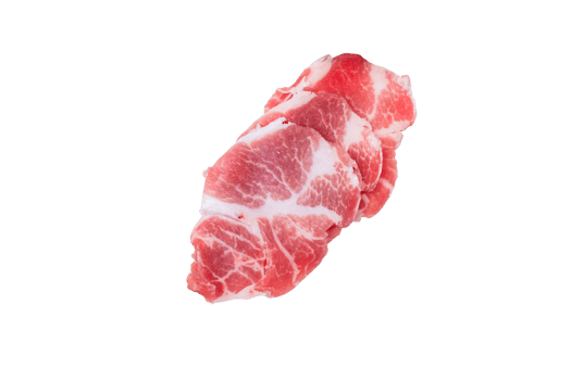 Fresh sliced raw pork meat for shabu on transparent background. Top view. Flat lay, PNG File