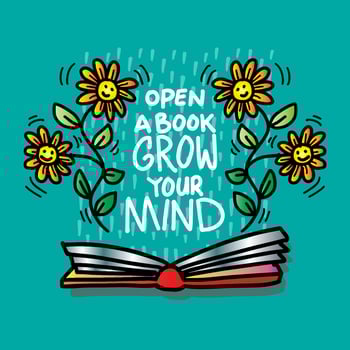 Open a book grow your mind, hand lettering. vector