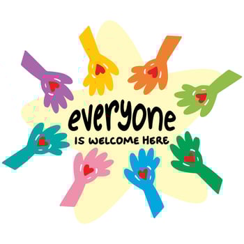 Everyone is welcome here, hand lettering. Wall art poster vector