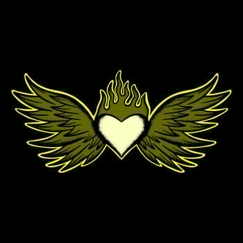 Heart fire wings art Illustration hand drawn style premium vector for tattoo, sticker, logo etc