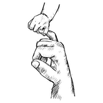 Sketch of mother holding hand of child vector