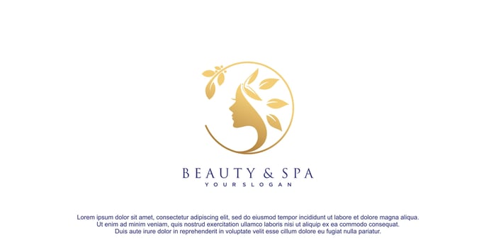 Beauty woman face logo with floral element concept design vector icon illustration