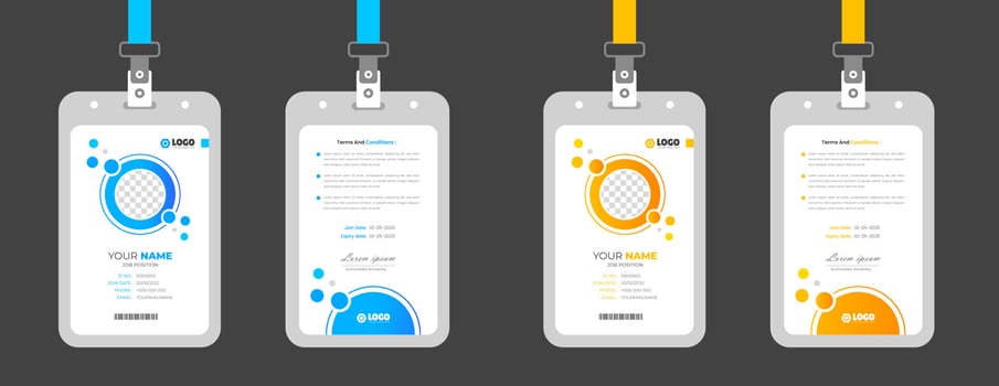 Modern and clean business id card template. professional id card design template with blue and yellow color. corporate modern business id card design template. Company employee id card template. vector