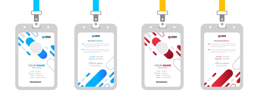 Modern and clean business id card template. professional id card design template with blue and red color. corporate modern business id card design template. Company employee id card template. vector