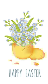 Happy easter. Forget-me-not flowers  in easter egg shell. vector