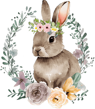 Easter Bunny with flowers watercolor illustration png