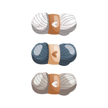 Set of balls of wool for knitting. Skein of wool yarn. Tools and equipment for knitwork, handicraft. Handmade needlework, hobby at home. Knitting studio, workshop advertising design. Cartoon vector