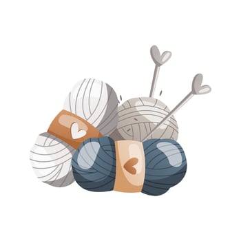 Balls of wool for knitting with needles. Skein of yarn. Tools and equipment for knitwork, handicraft. Handmade needlework, hobby at home. Knitting studio, workshop advertising design. Cartoon vector