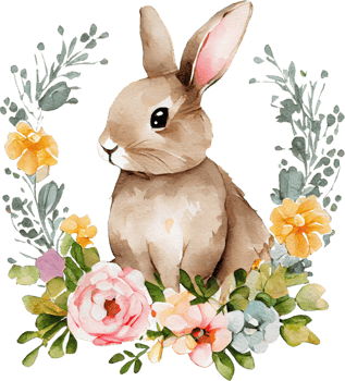 Easter Bunny with flowers watercolor illustration png