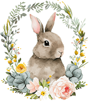 Easter Bunny with flowers watercolor illustration png