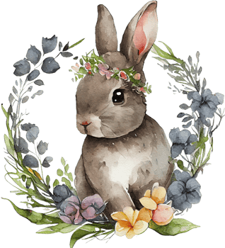 Easter Bunny with flowers watercolor illustration png