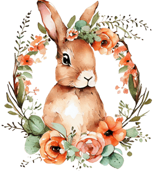 Easter Bunny with flowers watercolor illustration png