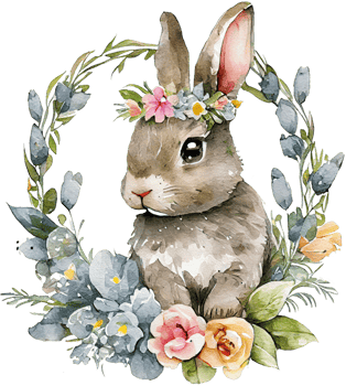 Easter Bunny with flowers watercolor illustration png