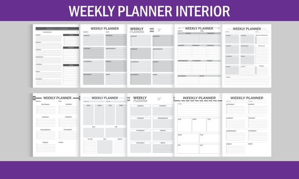 10 Weekly Planner for Interior,10 Different Style and Unique Weekly Planner, weekly planner printable interior vector
