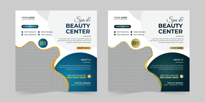 Modern Spa Beauty Center social media post, Digital marketing promotion ads sales and discount web banner vector template design
