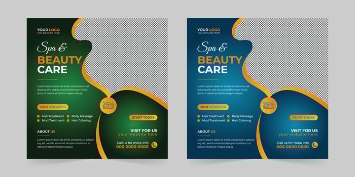 Modern Spa Beauty Center social media post, Digital marketing promotion ads sales and discount web banner vector template design
