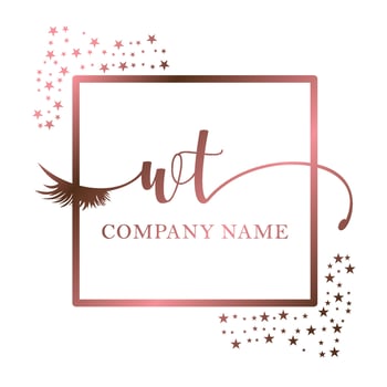 Initial logo WT handwriting women eyelash makeup cosmetic wedding modern premium vector