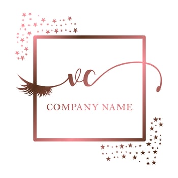 Initial logo VC handwriting women eyelash makeup cosmetic wedding modern premium vector