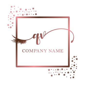 Initial logo QV handwriting women eyelash makeup cosmetic wedding modern premium vector