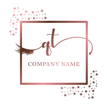 Initial logo QT handwriting women eyelash makeup cosmetic wedding modern premium vector