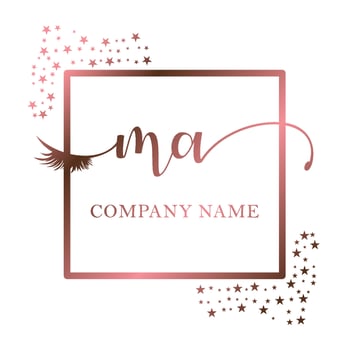 Initial logo MA handwriting women eyelash makeup cosmetic wedding modern premium vector