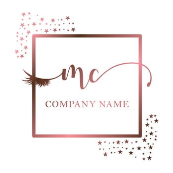 Initial logo MC handwriting women eyelash makeup cosmetic wedding modern premium vector
