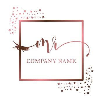 Initial logo MR handwriting women eyelash makeup cosmetic wedding modern premium vector