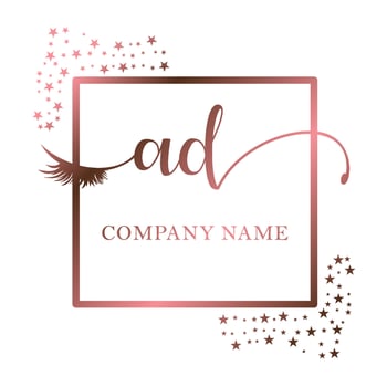 Initial logo AD handwriting women eyelash makeup cosmetic wedding modern premium vector