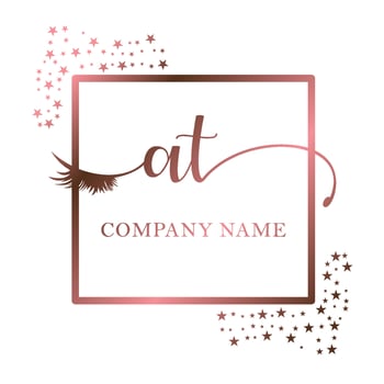 Initial logo AT handwriting women eyelash makeup cosmetic wedding modern premium vector