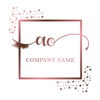 Initial logo AO handwriting women eyelash makeup cosmetic wedding modern premium vector