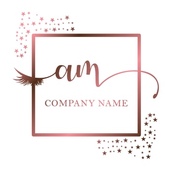 Initial logo AM handwriting women eyelash makeup cosmetic wedding modern premium vector