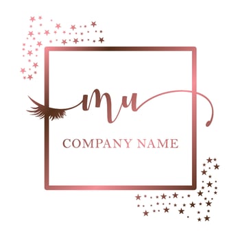 Initial logo MU handwriting women eyelash makeup cosmetic wedding modern premium vector