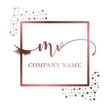 Initial logo MV handwriting women eyelash makeup cosmetic wedding modern premium vector