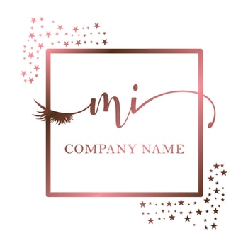 Initial logo MI handwriting women eyelash makeup cosmetic wedding modern premium vector