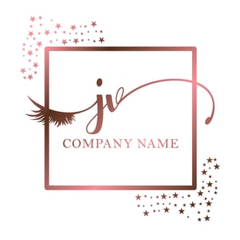 Initial logo JV handwriting women eyelash makeup cosmetic wedding modern premium vector