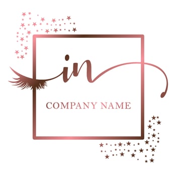 Initial logo IN handwriting women eyelash makeup cosmetic wedding modern premium vector