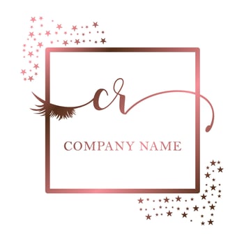 Initial logo CR handwriting women eyelash makeup cosmetic wedding modern premium vector