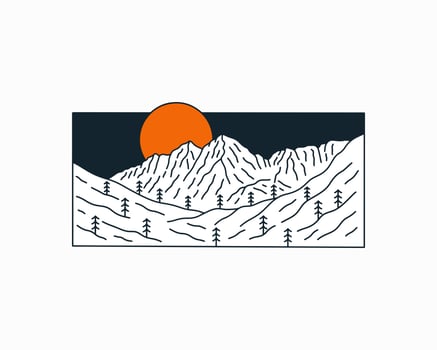 Maroon Bells Colorado in mono line art design for badge, sticker, patch, t shirt design, etc vector