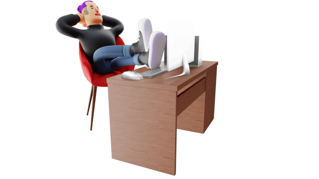 3D illustration. Office worker 3d cartoon character. Tired office worker. The lazy man is sleeping on a chair and in front of a laptop. Young man is relaxing. 3D cartoon character png