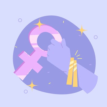 Women's Progress and Power. A Flat Vector Design of a Woman Taking Control on International Women's Day