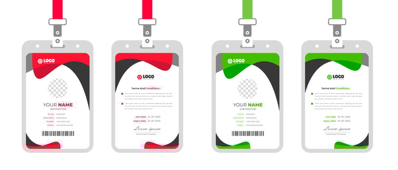 corporate Modern and simple business office id card design bundle. Corporate company employee identity card template with red and green color. vector