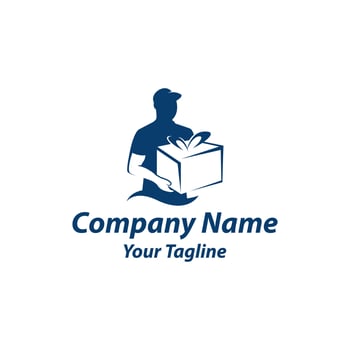 Delivery logo template. Delivery man holding Gift boxes icon. Gift Delivery vector logo.