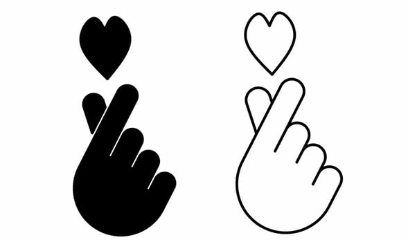 outline silhouette Korean love sign set isolated on white background vector