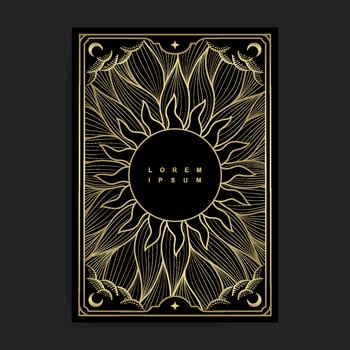 Fire sun or sunflower golden illustration in line art style vector