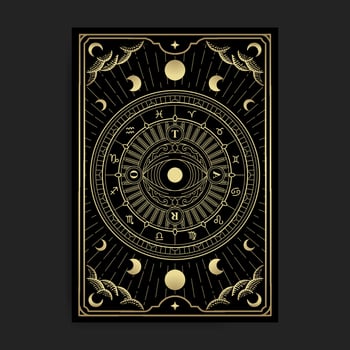 Wheel of fortune eye tarot card golden illustration vector