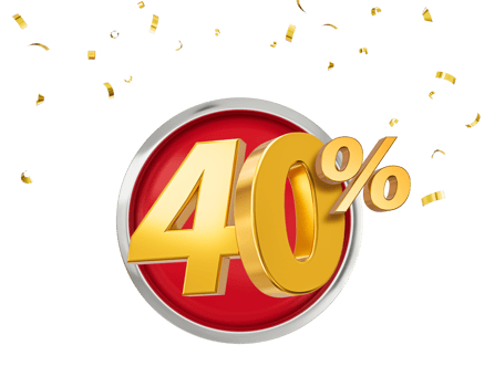 40 percent Off Discount 3d golden sale symbol with confetti. Sale banner png